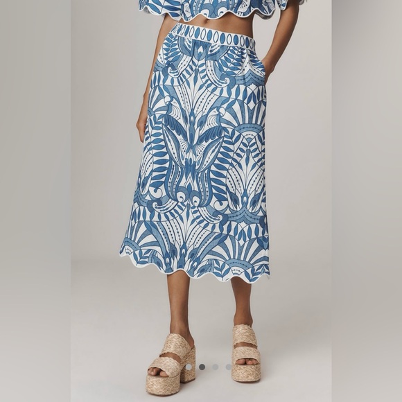 FARM Rio Lace Nature Euroflax™ Premium Linen Midi Skirt - Picture 3 of 15